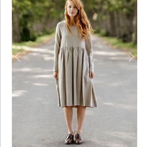 Smock dress, long sleeve, natural linen